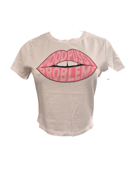 White Gpp lips crop top
